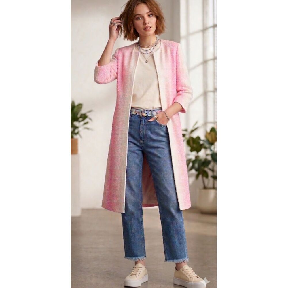 ~ Rare St. John 14 Pink Ombre Duster Long Retro Long Coat Jacket Sweater *flaw*